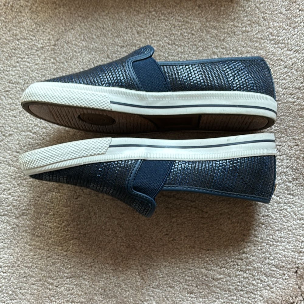 Ralph Lauren Navy Strip Texture Faux Straw Sneakers. - Picture 4 of 7